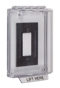 The Universal Stopper (STI-13300NC) from Safety Technology International (STI) is a clear cover with an enclosed flush backbox