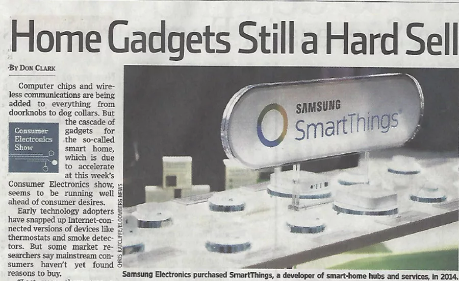 WSJ-page: Home Gadgets Still a Hard Sell; DIY, security installation