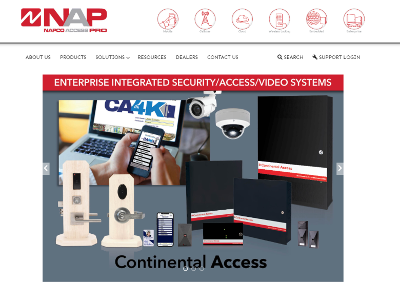 screenshot of Napco's new Website