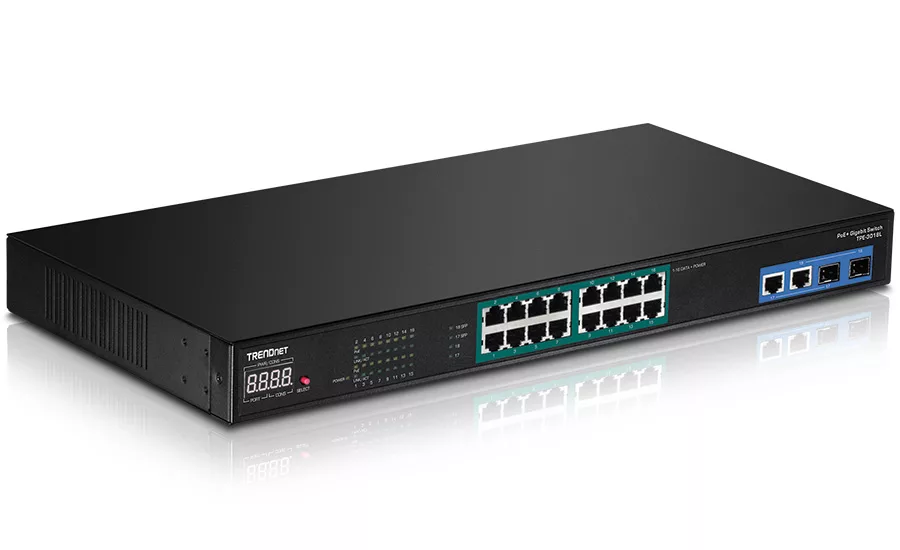 18 port switch provides Gigabit Ethernet