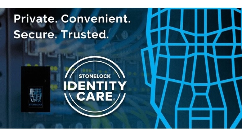 image of stonelock identitycare logo and a cartoon representation of facial recognition