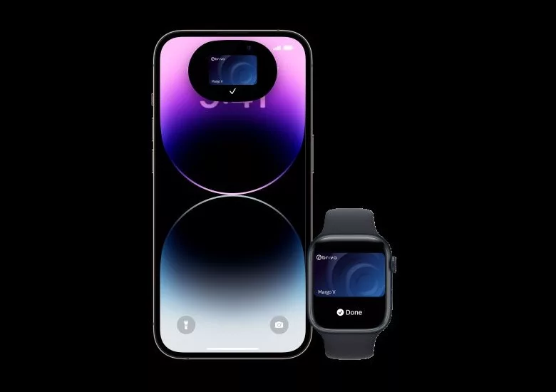 image of brivo's mobile credentials app on an iphone and an apple watch 