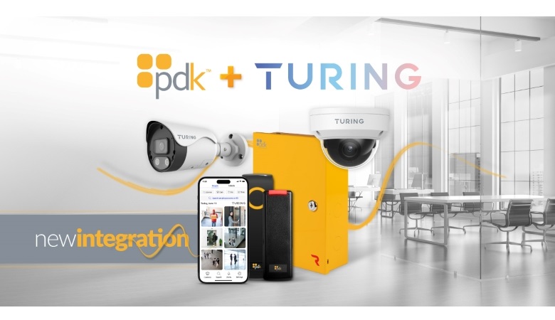 image of PDK's logo, turing AI's logo, and of mobile phones and surveillance cameras