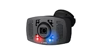 Box camera with red and blue lights