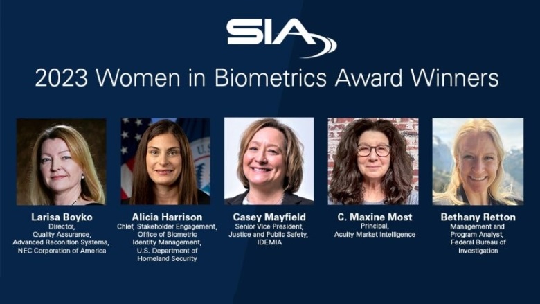 image of the five SIA Women in Biometrics Awards 2023 winners