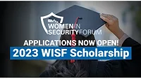 WISF image of woman in cap and gown with WISF scholarship text overlay