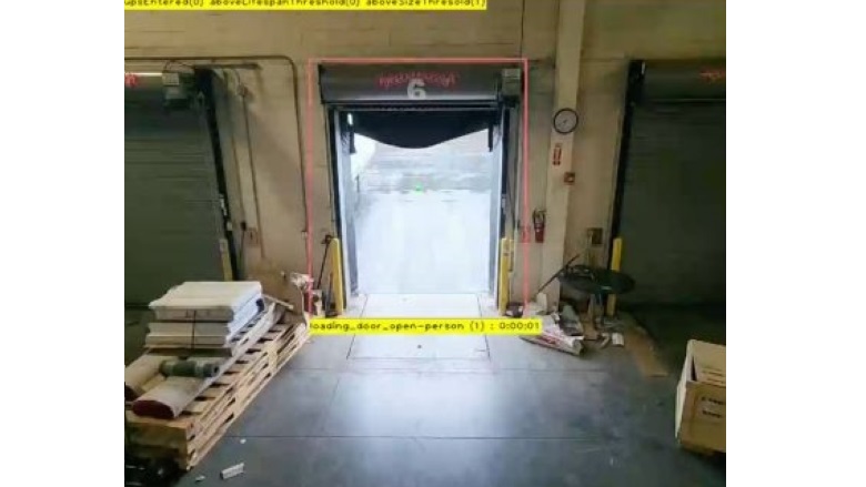 image of security footage of a warehouse