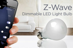 The Z-LB60Z-1 Z-Wave LED Light Bulb screws into any normal light bulb socket, consumes only 9 W and is dimmable to 100 levels.